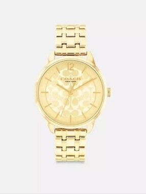 New! Coach Gold Signature Link Bracelet Watch, OLIVIA 34mm